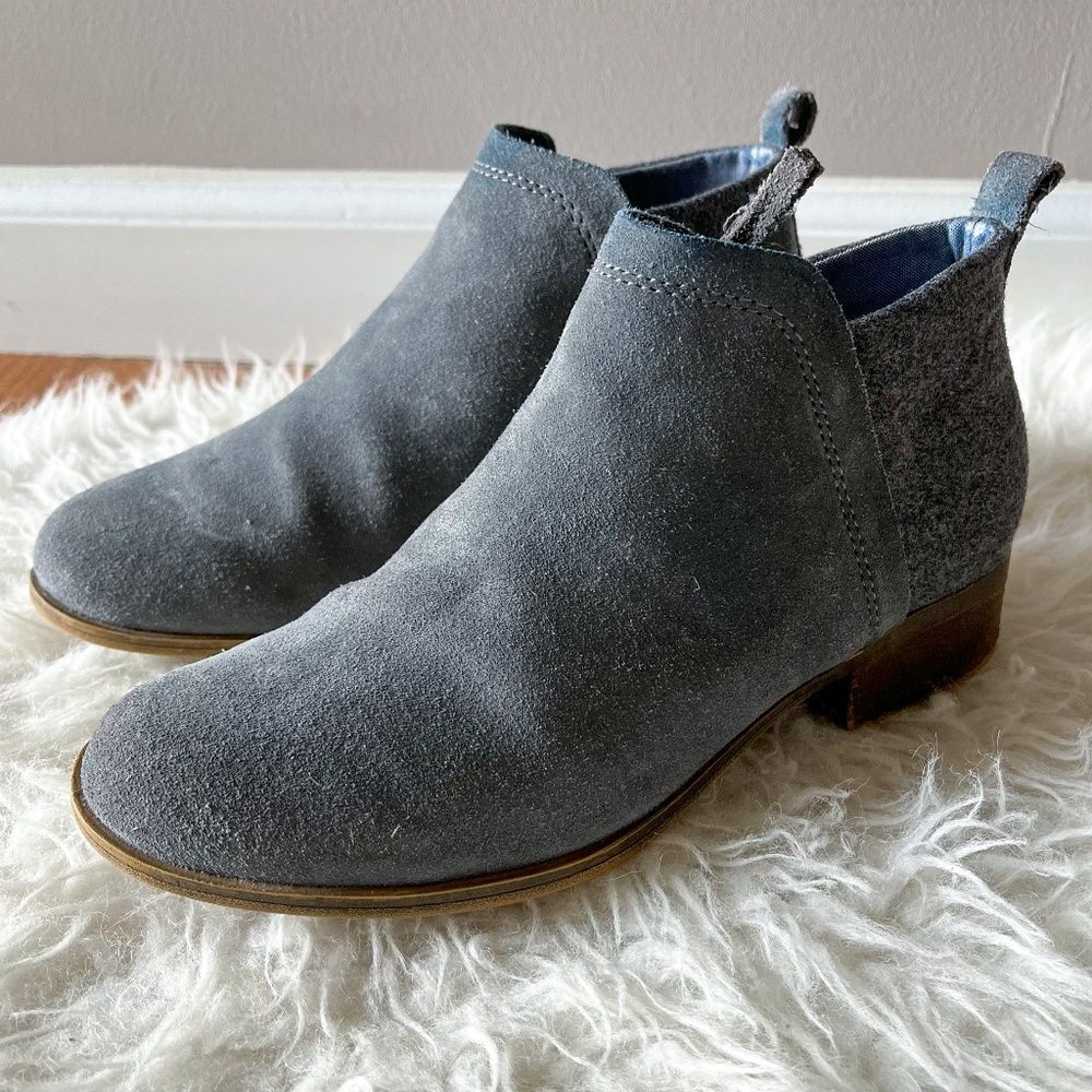 TOMS Deia Leather Ankle Boot - Grey Suede Leather and Wool | Size 6.5